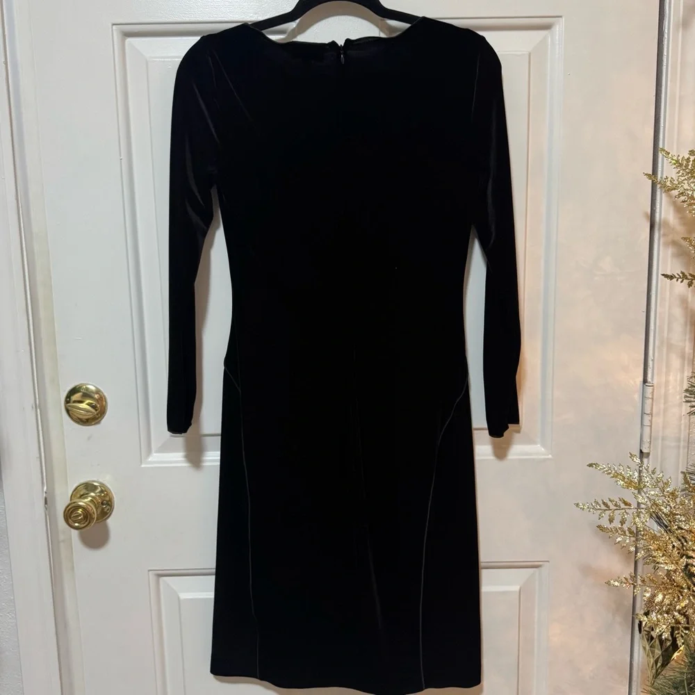 Armani Collezioni Velvet Black Ruched Front Dress Size 6